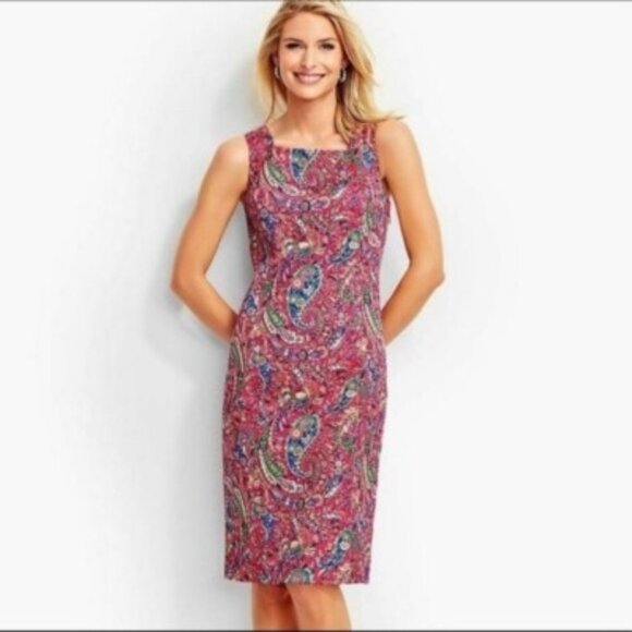 Talbots Women's Bonaire Paisley Textured Sheath Dress Tie Open Back - Size 4 - Picture 2 of 12